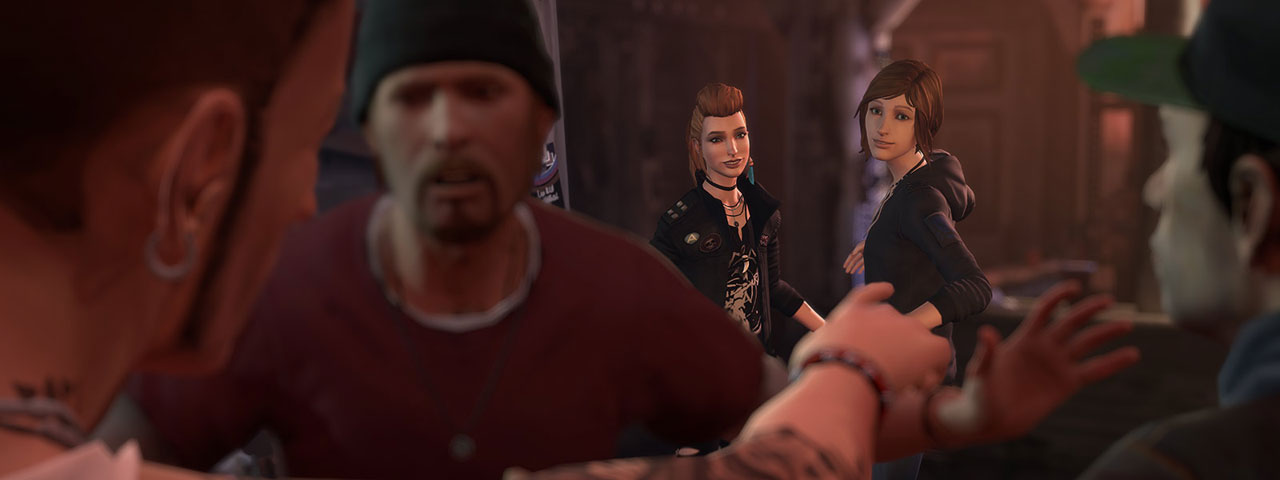  Chloe and Rachel with security holding people back in foreground 